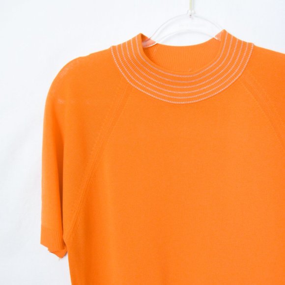 TRUE VINTAGE 60s Bright Orange Golf Shirt Preppy Sporty Style Stretch Knit- S - Picture 4 of 9